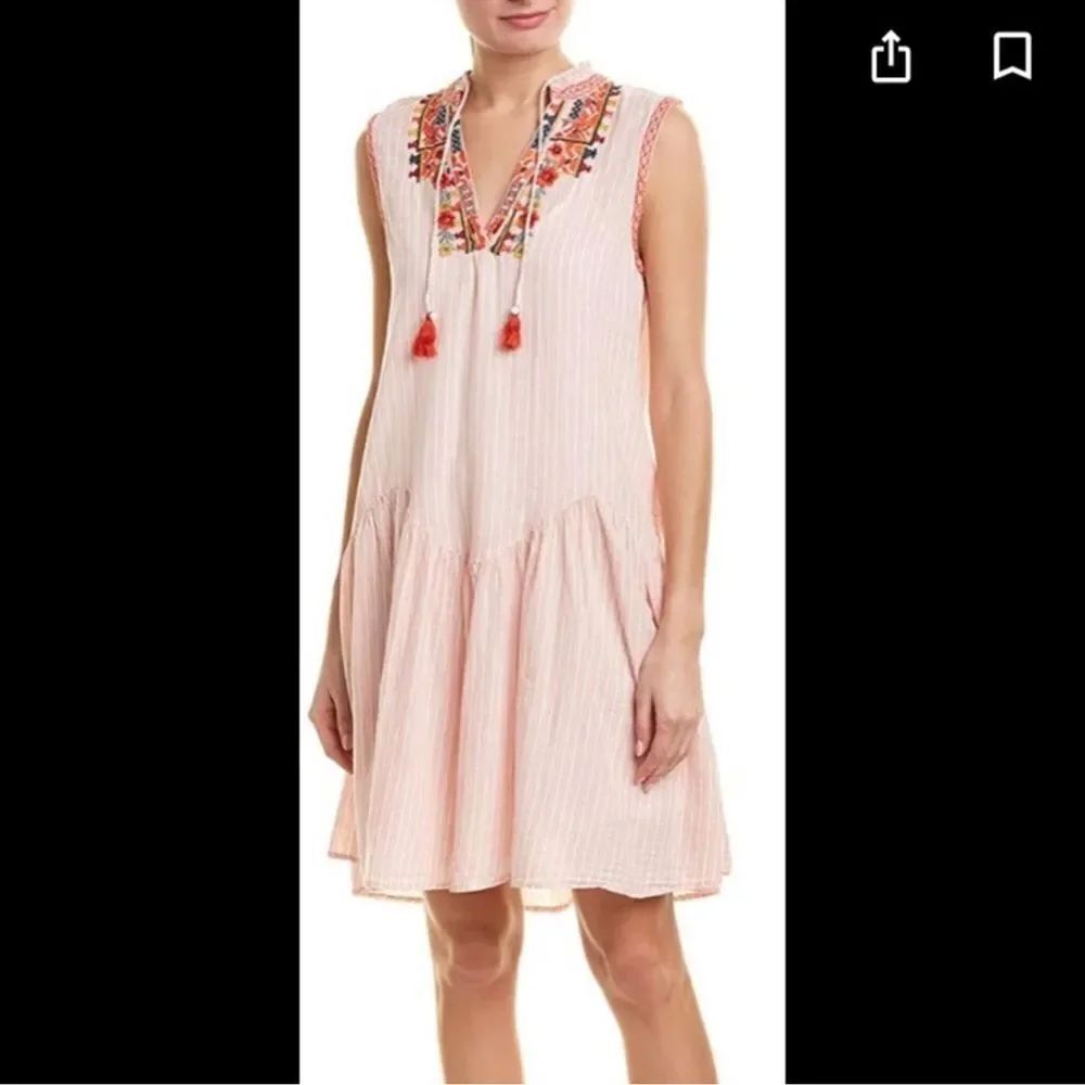 Johnny Was Pete and Greta Linen Blend Embroidered Striped Dress Size XS